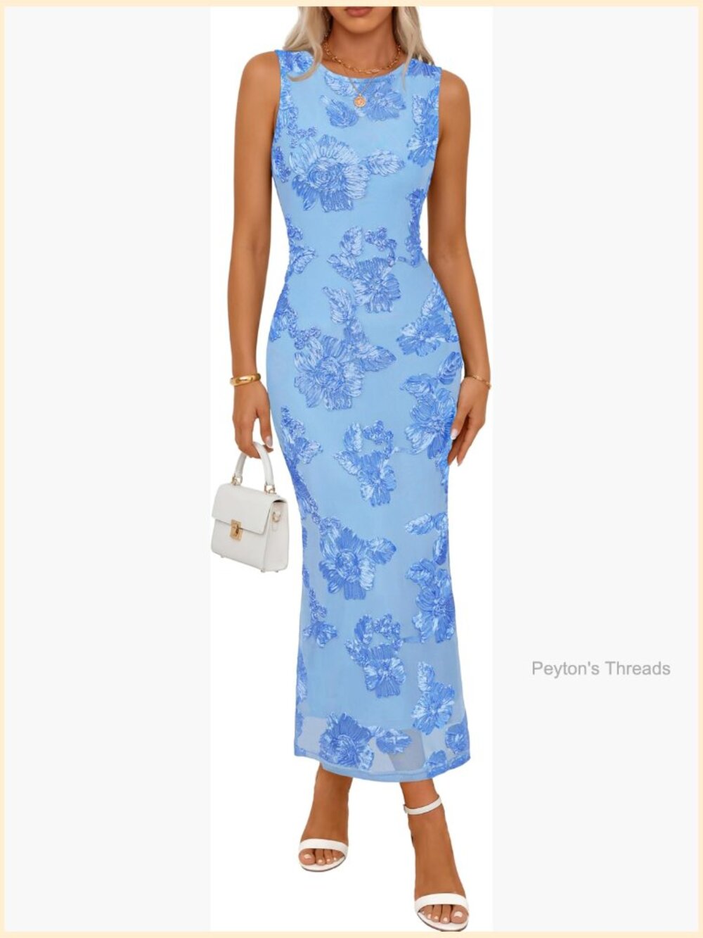3D Floral Bodycon Maxi Dress Sleeveless Boat Neck Back Slit Wedding Guest - Picture 1 of 7
